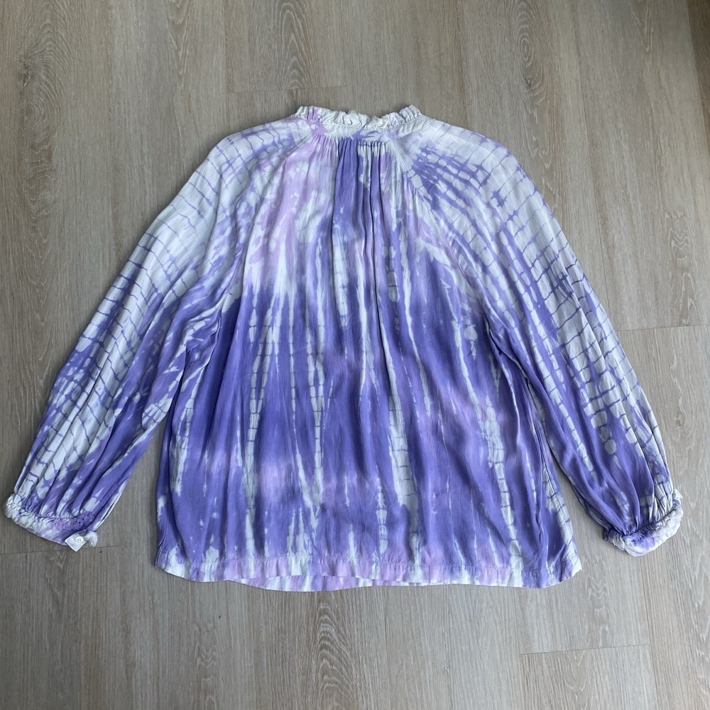 Raquel Allegra Tie Dye Poet Peasant Boho Blouse Purple White Viscose Sz 3 Large - Picture 9 of 9